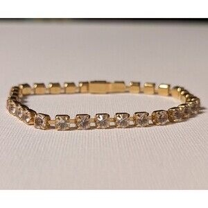 Vtg Monet Tennis Rhinestone Bracelet Gold Tone 7" Costume Jewelry